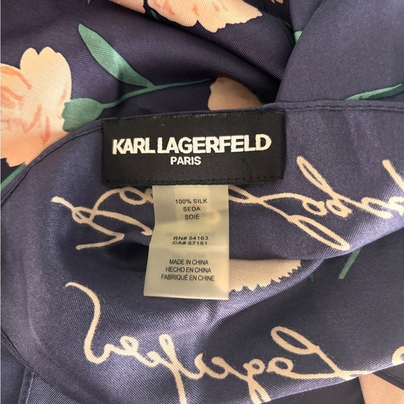 Karl Lagerfeld Navy Blue and Orange Scarf with Elegant Design - Picture 2 of 6